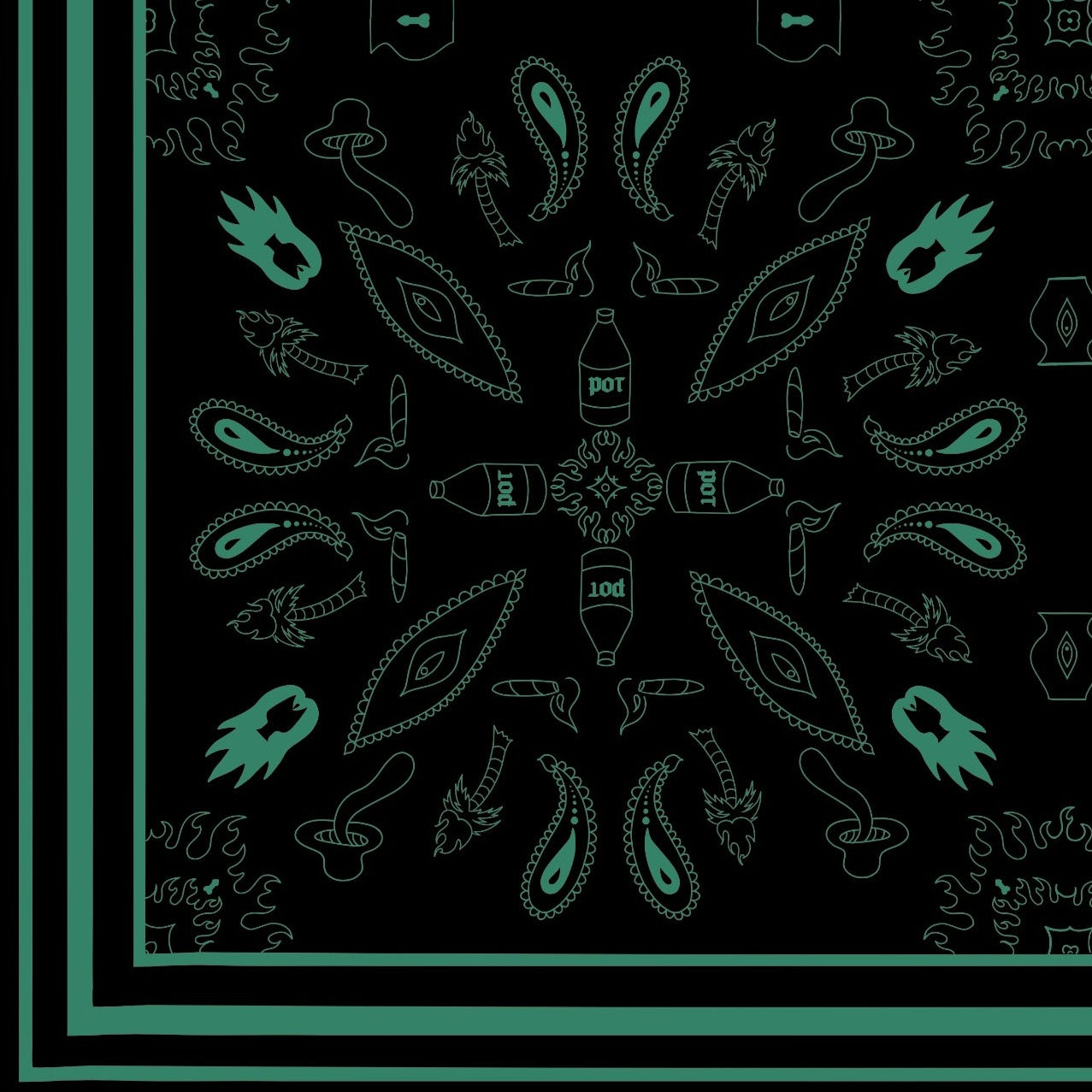 Bandana / Throwing Rag Green and Black